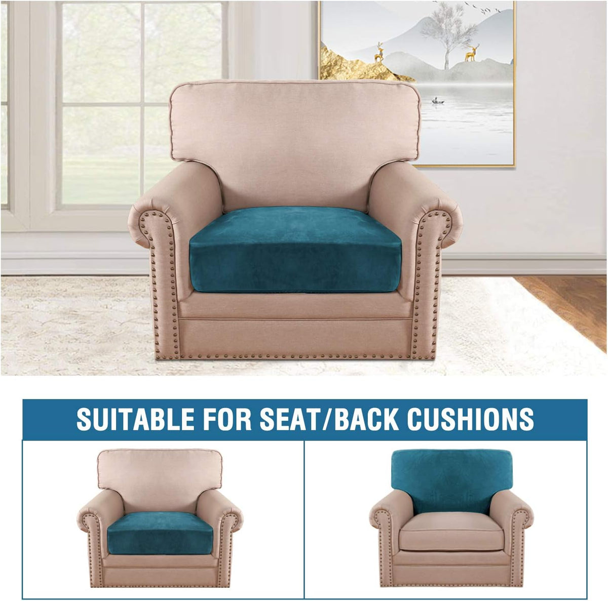 H.VERSAILTEX Velvet Stretch Couch Cushion Cover Plush Cushion Slipcover for Chair Cushion Furniture