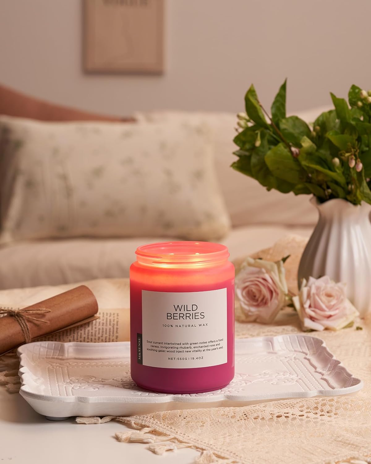 M&SENSE Wild Berries Large Soy Candles for Home Scented Organic Natural Soy Wax Candle 19.4oz 110