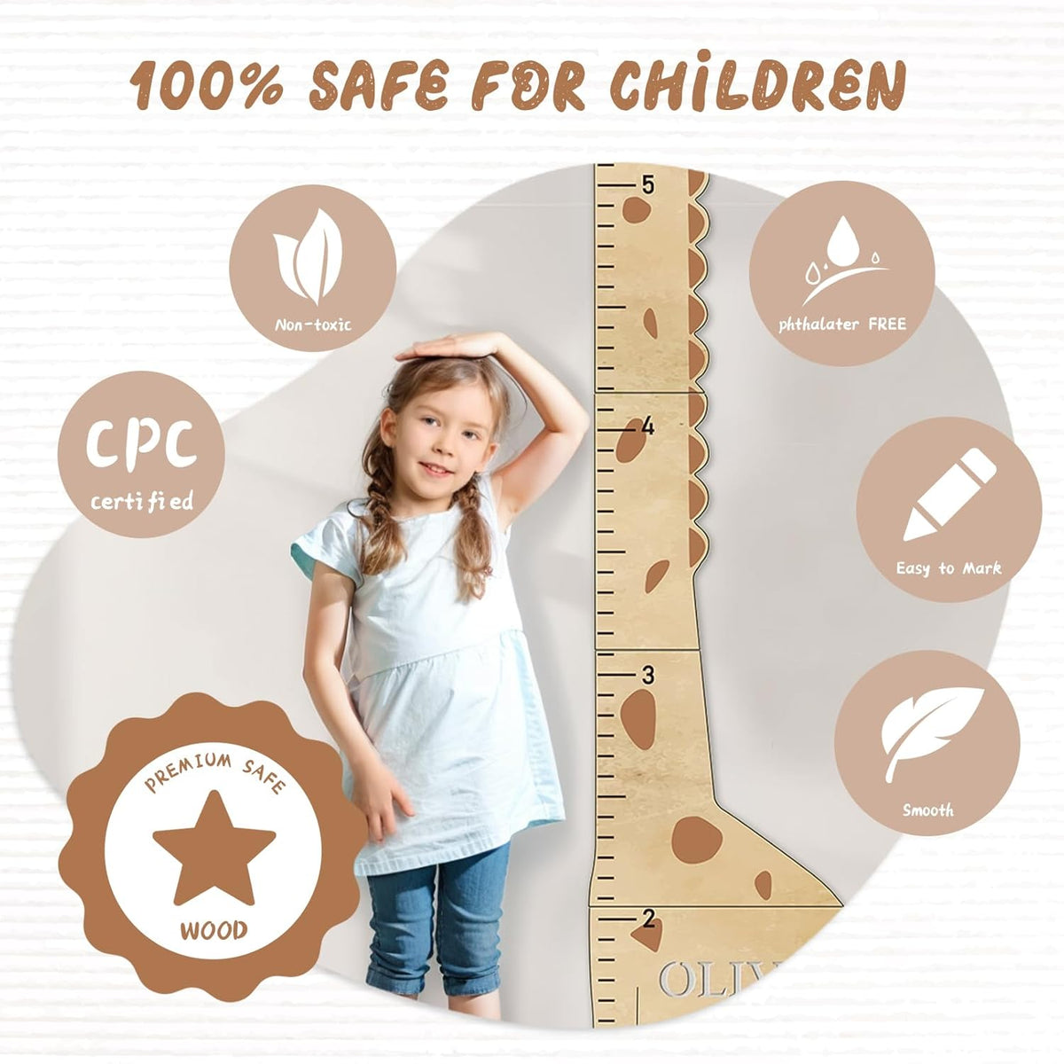 Personalized Name Kids Growth Chart for Wall, Cute Giraffe Wooden Growth Chart Kids Height Chart