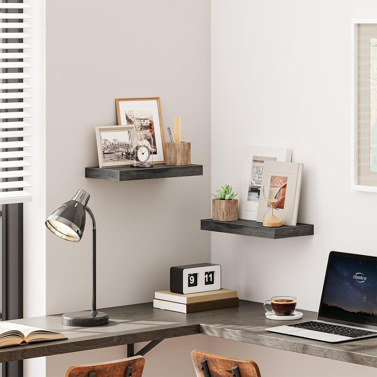 HOOBRO Floating Shelves for Wall, Wall Mounted Shelf Set of 2, 15.7" Hanging Shelf with Invisible