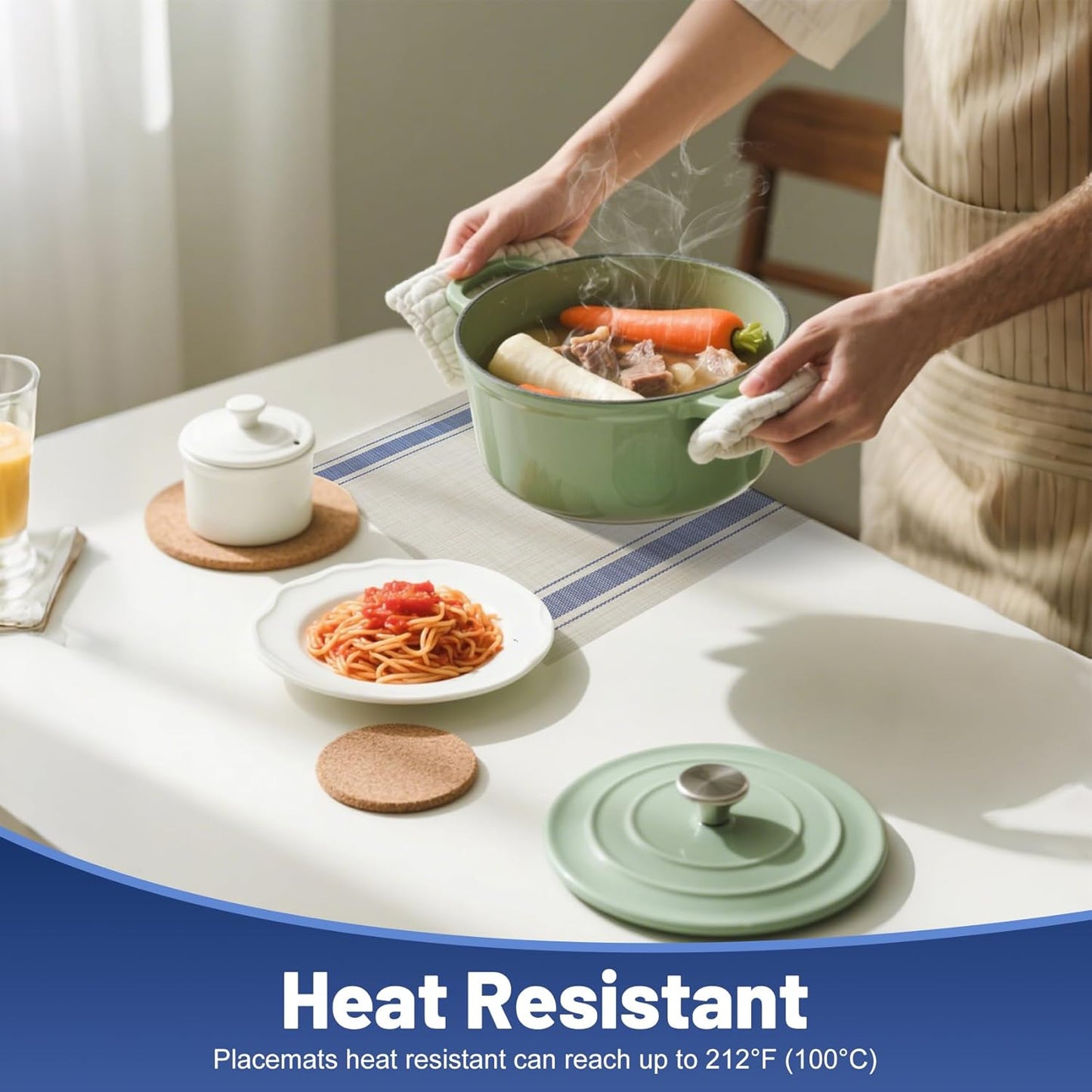 Placemats Set of 6，Non-Slip PVC Weave Table Mats Easy to Clean，Heat Resistant Place Mats for