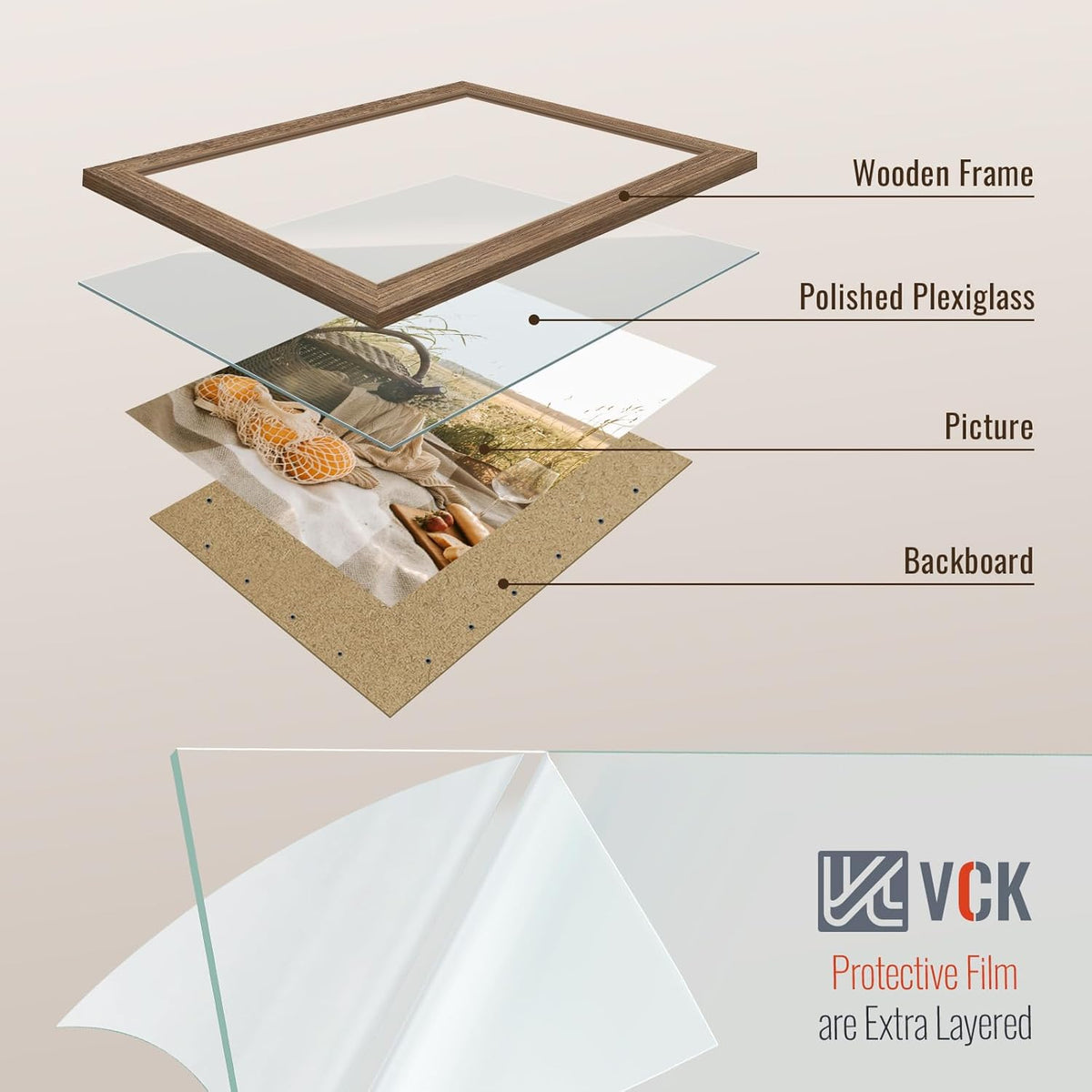 VCK 16x20 Picture Frames for Wall 3 Pack, Brown Walnut Wood Poster Frame, Exclusive Wood Grain