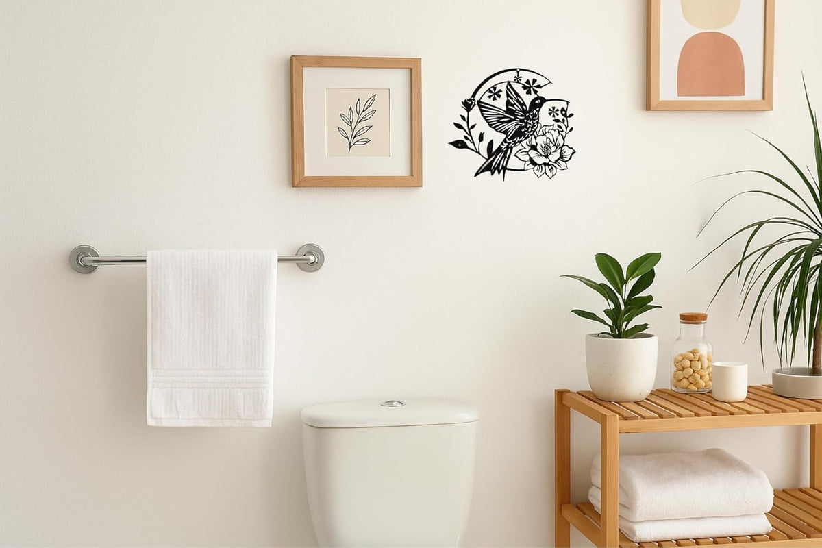 SHIMANY Black Metal Wall Art - Hummingbird Hanging Wall Sculpture with Floral Design for Bedroom