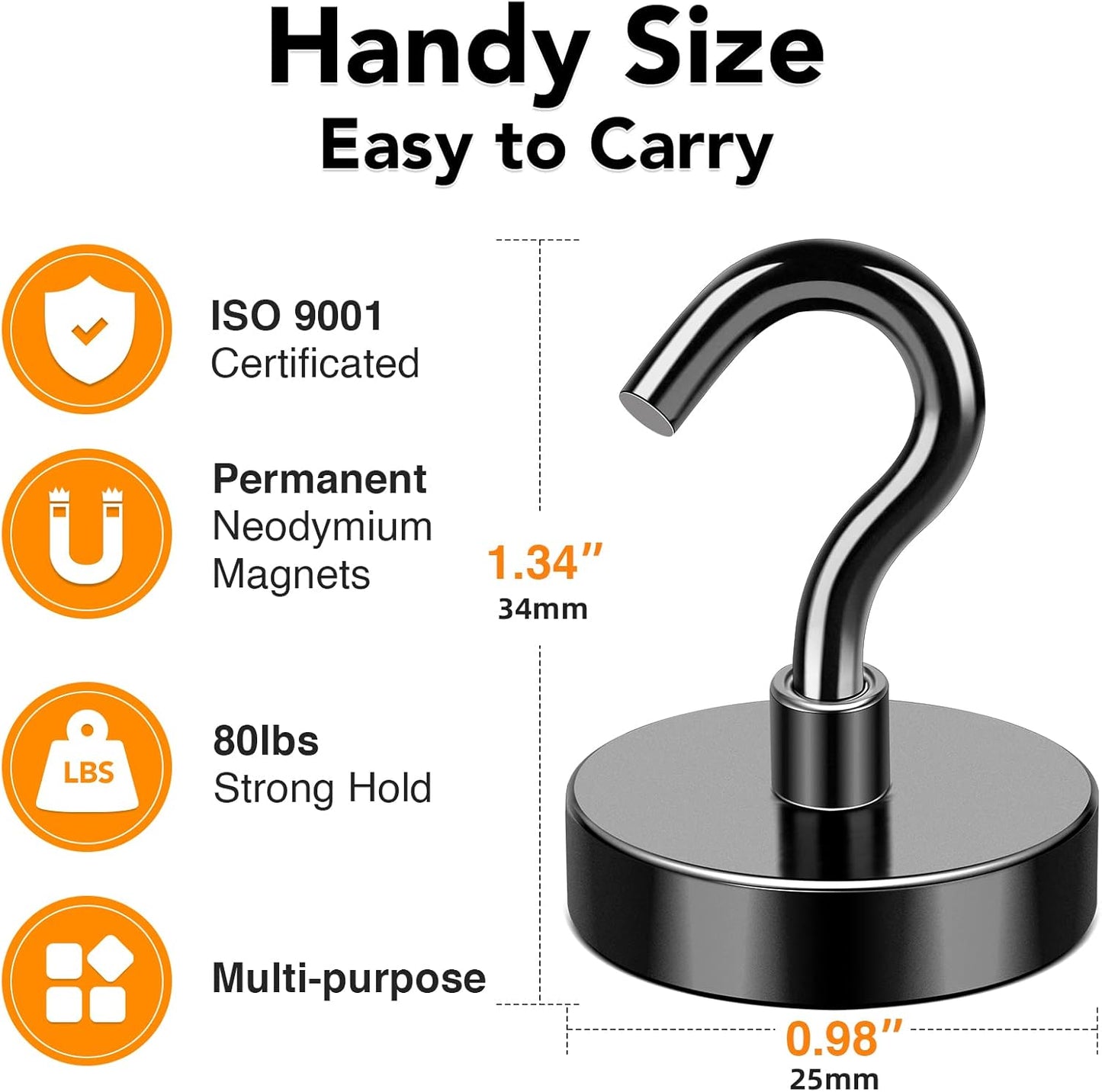 MIKEDE Black Magnetic Hooks, 80Lbs Heavy Duty Earth Magnets with Hooks for Cruise Cabin, Strong
