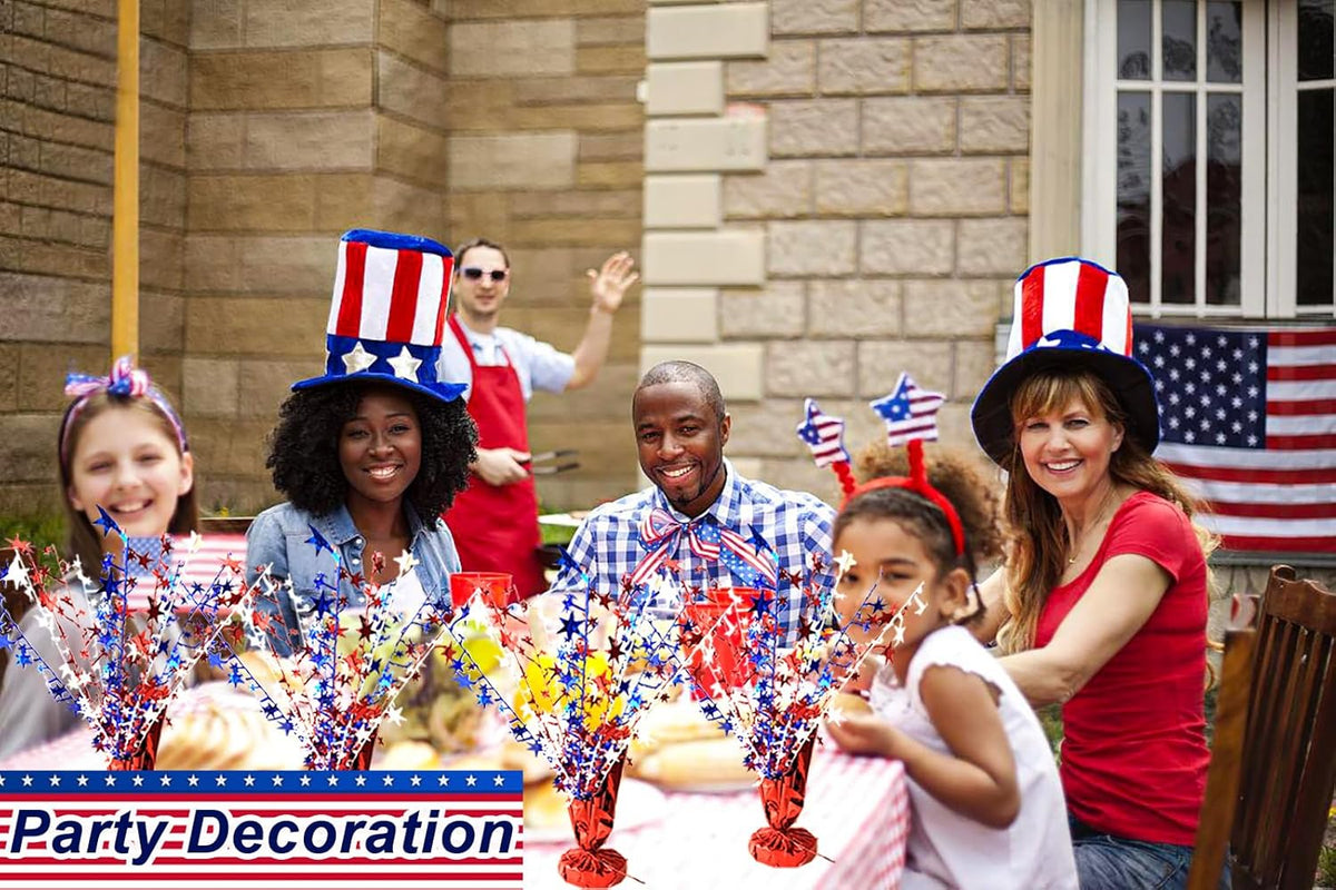 6 Pack 4th of July Table Centerpiece Decoration Metallic Foil Spray Star Burst Patriotic Decoration