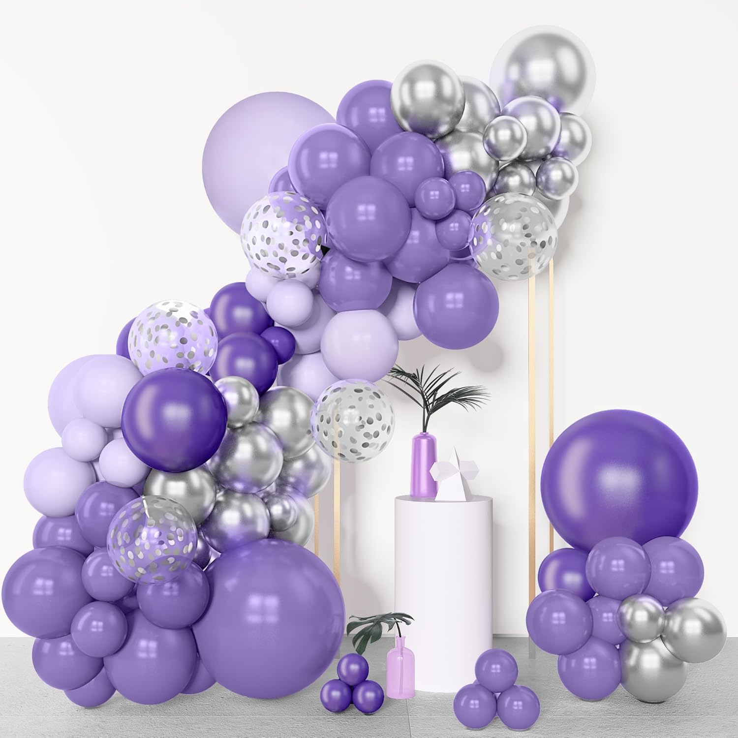 Amandir 153pcs Purple Balloon Garland Arch Kit, Different Sizes 18 12 10 5 inch Lavender Latex