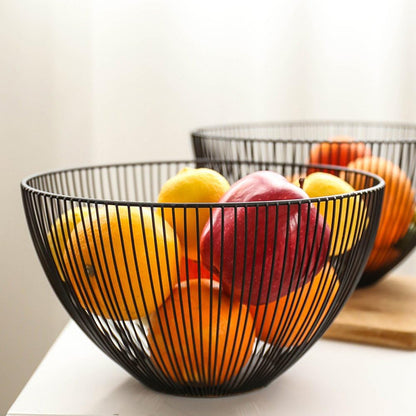 Metal Wire Fruit Basket, Black Fruit Vegetable Bowl for Kitchen Counter, Round Produce Storage