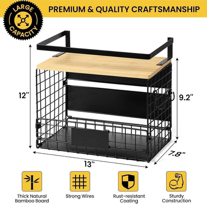 [WIDER Shelf]1 SET Strong Magnetic Shelf Basket for Fridge with Tag & Bamboo Top, XXL Large