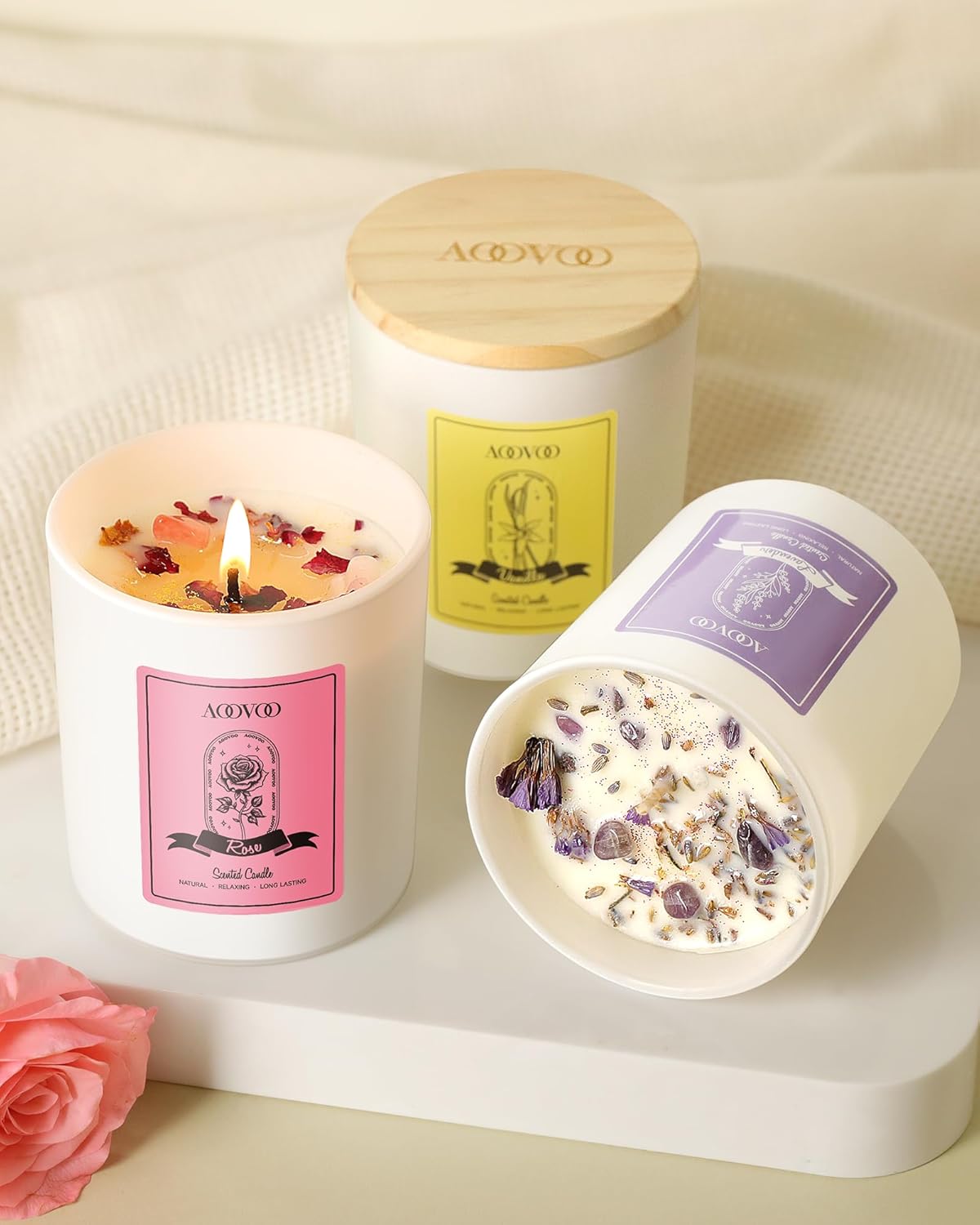 AOOVOO Rose/Vanilla/Eucalyptus/Lavender Scented Candles for Women - Aromatherapy Candle with
