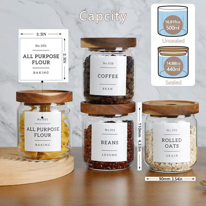 16 OZ Stackable Glass Food Storage Jars with 132 Pantry Labels Preprinted - 6 Pcs Thicken Glass