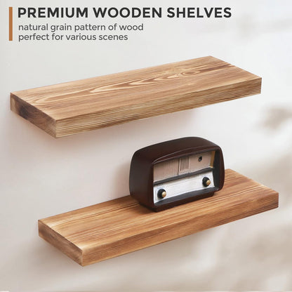 Fun Memories European Pine Floating Shelves for Wall, Mounted Shelf for Decor Storage Set of 2