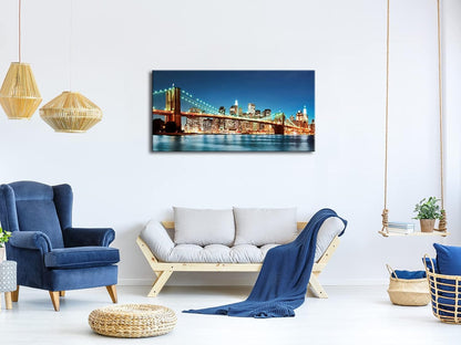 Pyradecor Large Modern New York Cityscape Canvas Wall Art Brooklyn Bridge Night View Canvas Prints
