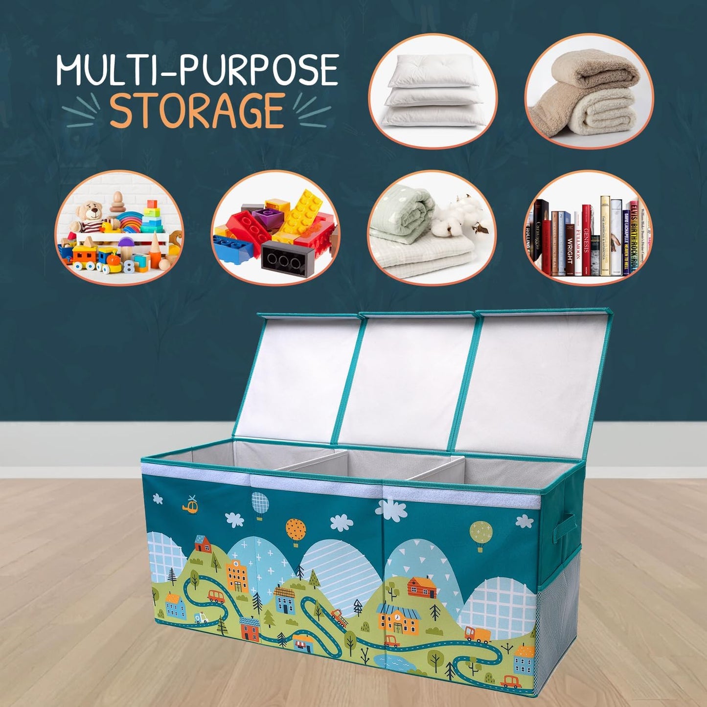 Extra Large Toy Storage Organizer with Lid - Sturdy, Collapsible Toy Chest Storage Box with Cute