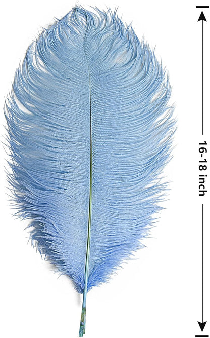 THARAHT Baby Blue Ostrich Feathers 12pcs Large Natural Bulk 16-18Inch 40cm-45cm for Wedding Party