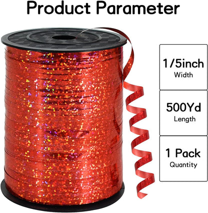 BEISHIDA 500 Yards Red Ribbon Crimped Curling, Balloon String Shiny Metallic Roll for Gift Wrapping