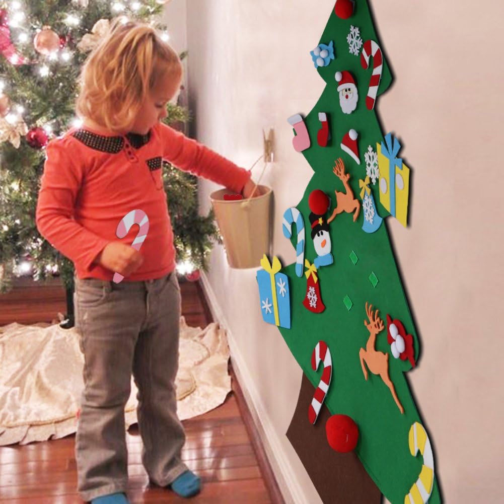 AerWo DIY Felt Christmas Tree Set + 26pcs Detachable Ornaments, Kids Wall Hanging Xmas Gifts for