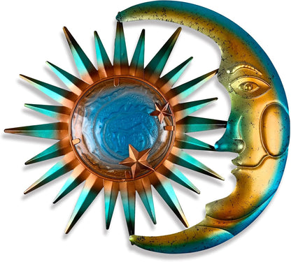 LIFFY Sun Metal Outdoor Wall Decor - 3D Sun Moon Metal Wall Sculpture - Hanging Decoration Gift
