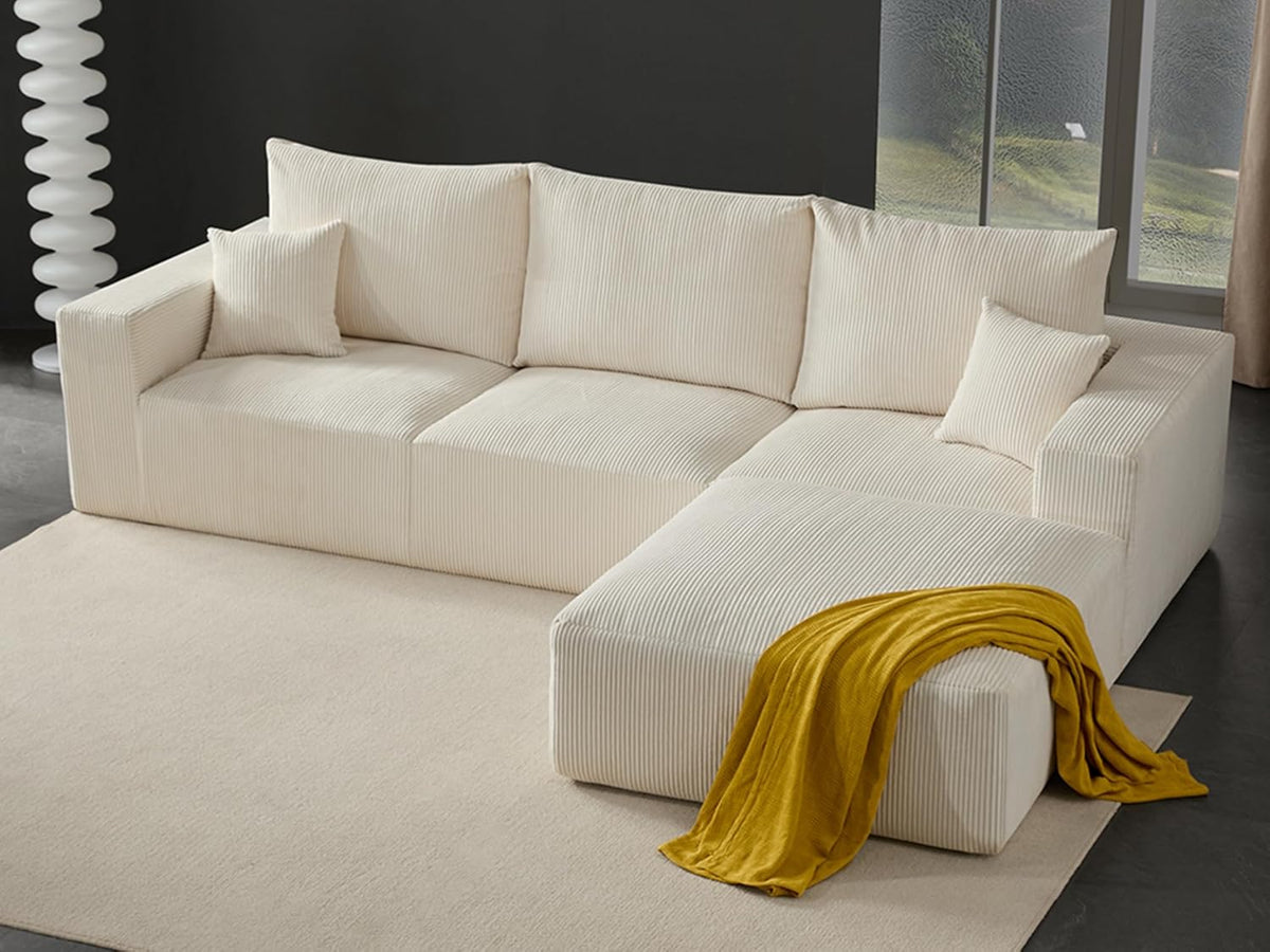 Boneless Sectional Cloud Couch Sofa for Living Room, 112" L-Shaped Modular Modern Lounge Sleeper