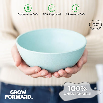 Grow Forward Premium Wheat Straw Bowls - 27oz Microwave Safe Plastic Cereal Bowls Set of 8 for