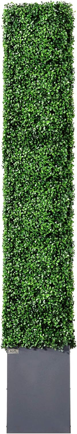 AGPL Upgraded Artificial Boxwood Hedge Wall with Dark Gray Stainless Steel Planter Box (79" Height