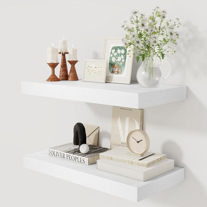 12 Inch Deep White Floating Shelves, 24 x 12 Floating Shelf for Books, Rustic Wood Deep Wall