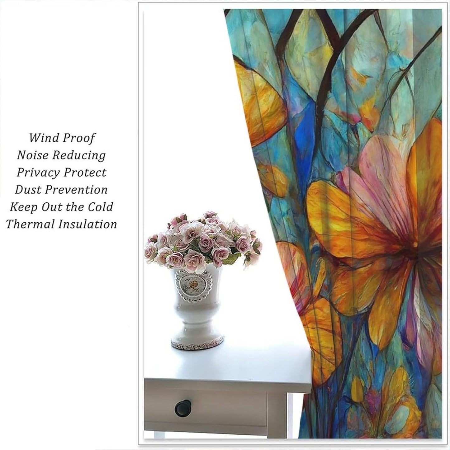 Stained Glass Curtains,Magic Forest Colorful Flowers Abstract Art Home Decor Drapes for Bedroom