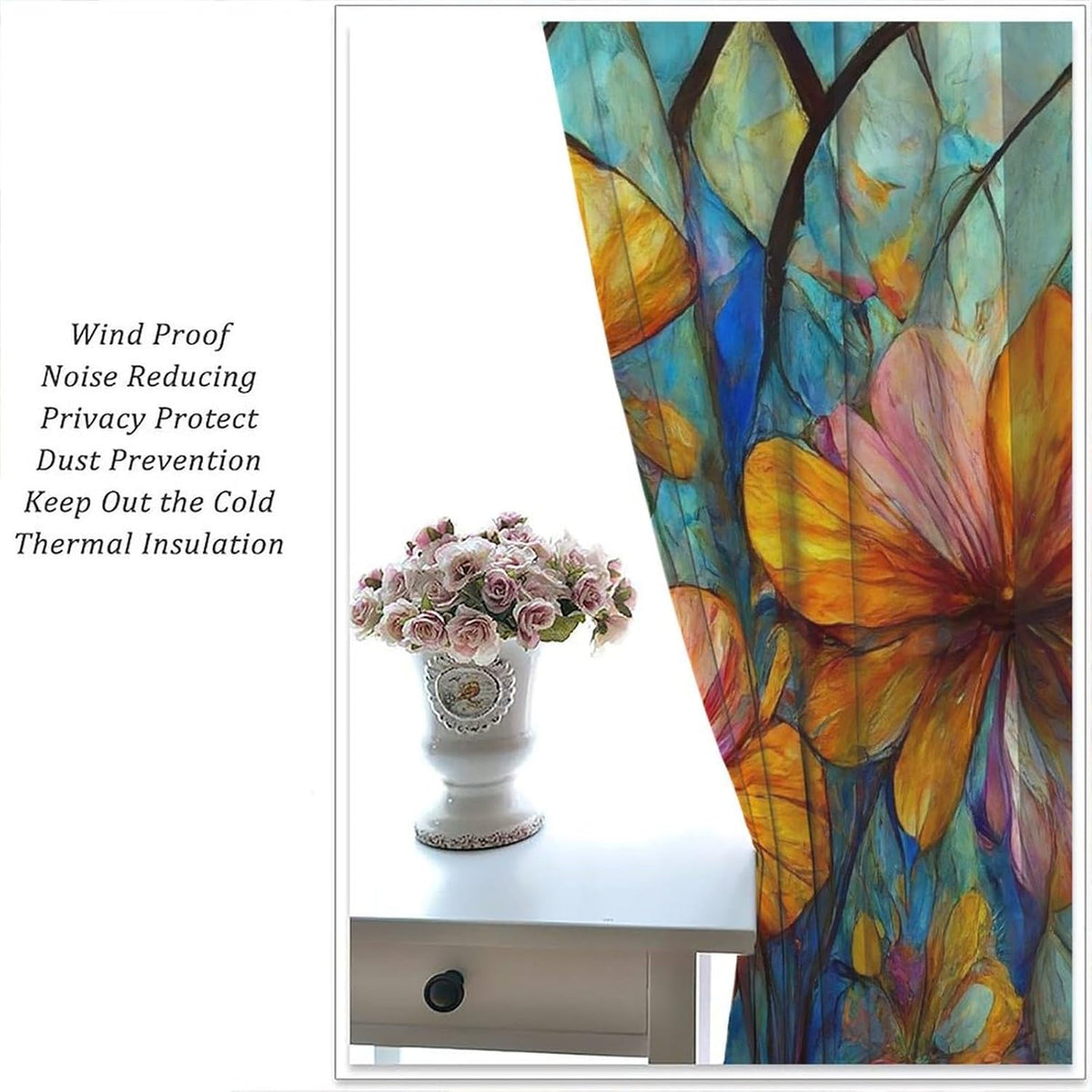 Stained Glass Curtains,Magic Forest Colorful Flowers Abstract Art Home Decor Drapes for Bedroom