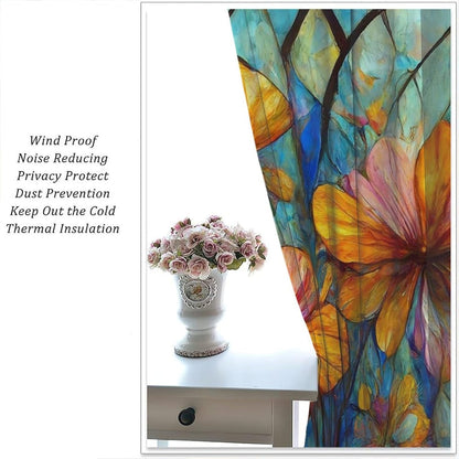 Stained Glass Curtains,Magic Forest Colorful Flowers Abstract Art Home Decor Drapes for Bedroom