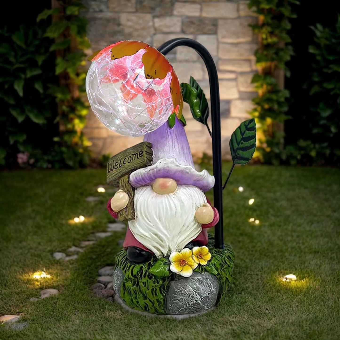 Garden Gnomes Outdoor Statue with Solar Lights Welcome Gnome Home Garden Decor Mom Gifts for Yard