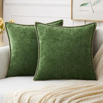 MIULEE Pack of 2 Christmas Pillow Covers 20x20 Inch Moss Green Farmhouse Decorative Throw Pillow