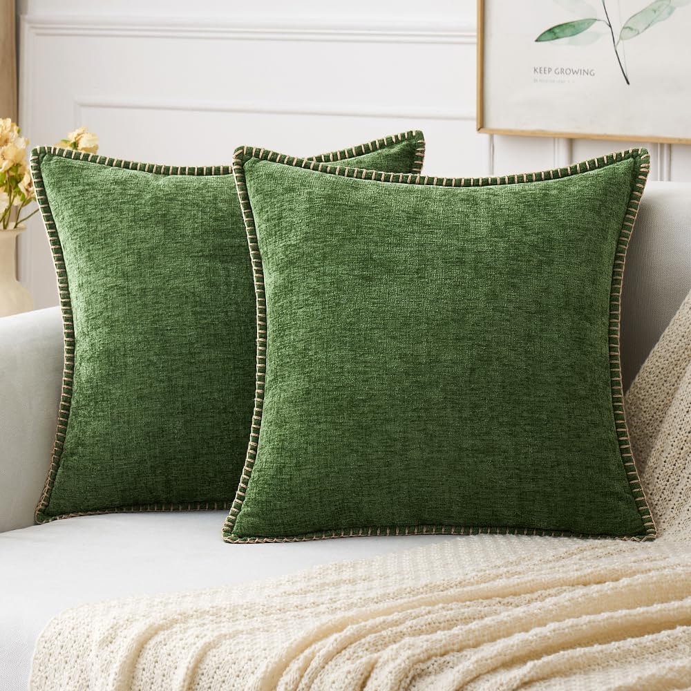 MIULEE Pack of 2 Christmas Pillow Covers 22x22 Inch Moss Green Farmhouse Decorative Throw Pillow