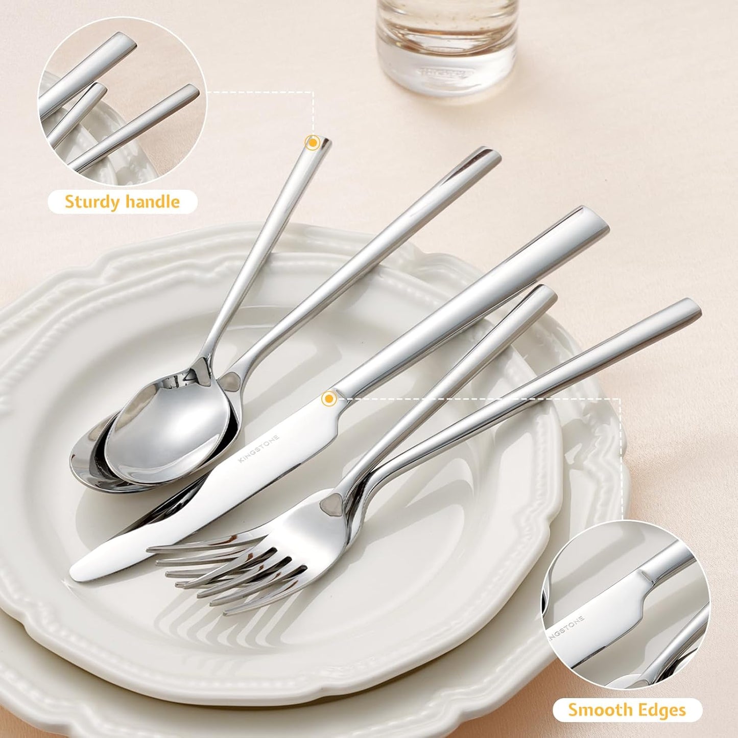 KINGSTONE Silverware Set, 20-Piece Forged Flatware Set Cutlery Set Premium Stainless Steel, Service