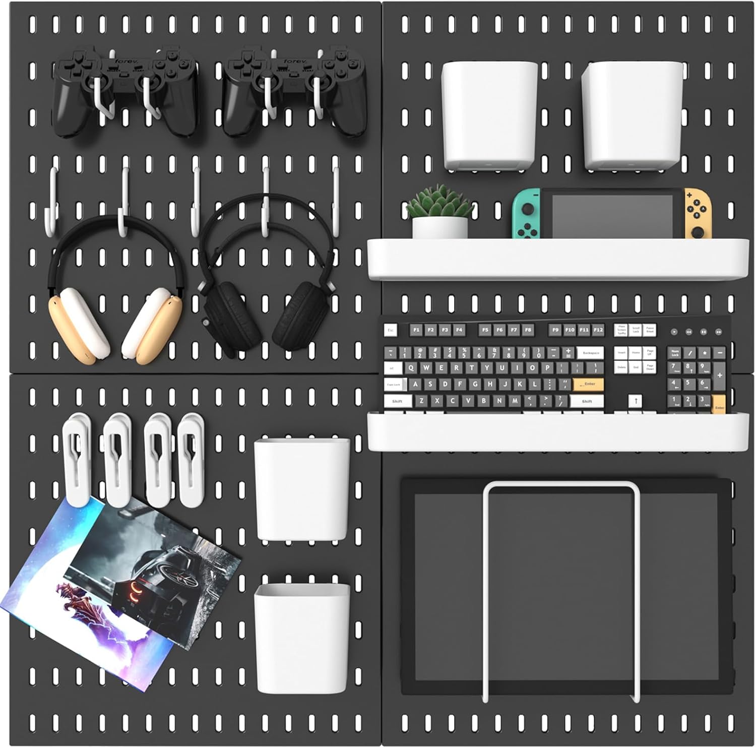 Pegboard Combination Kit, 25.2" x 25.2" Wall Mounted Storage Set with 4 Pegboards & 20 Accessories