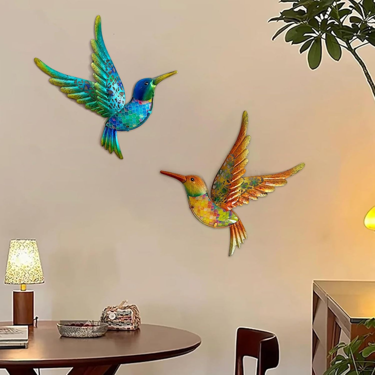 HONGLAND Metal Hummingbird Wall Art 12inch Metal Birds Wall Sculpture Garden Decoration Outdoor