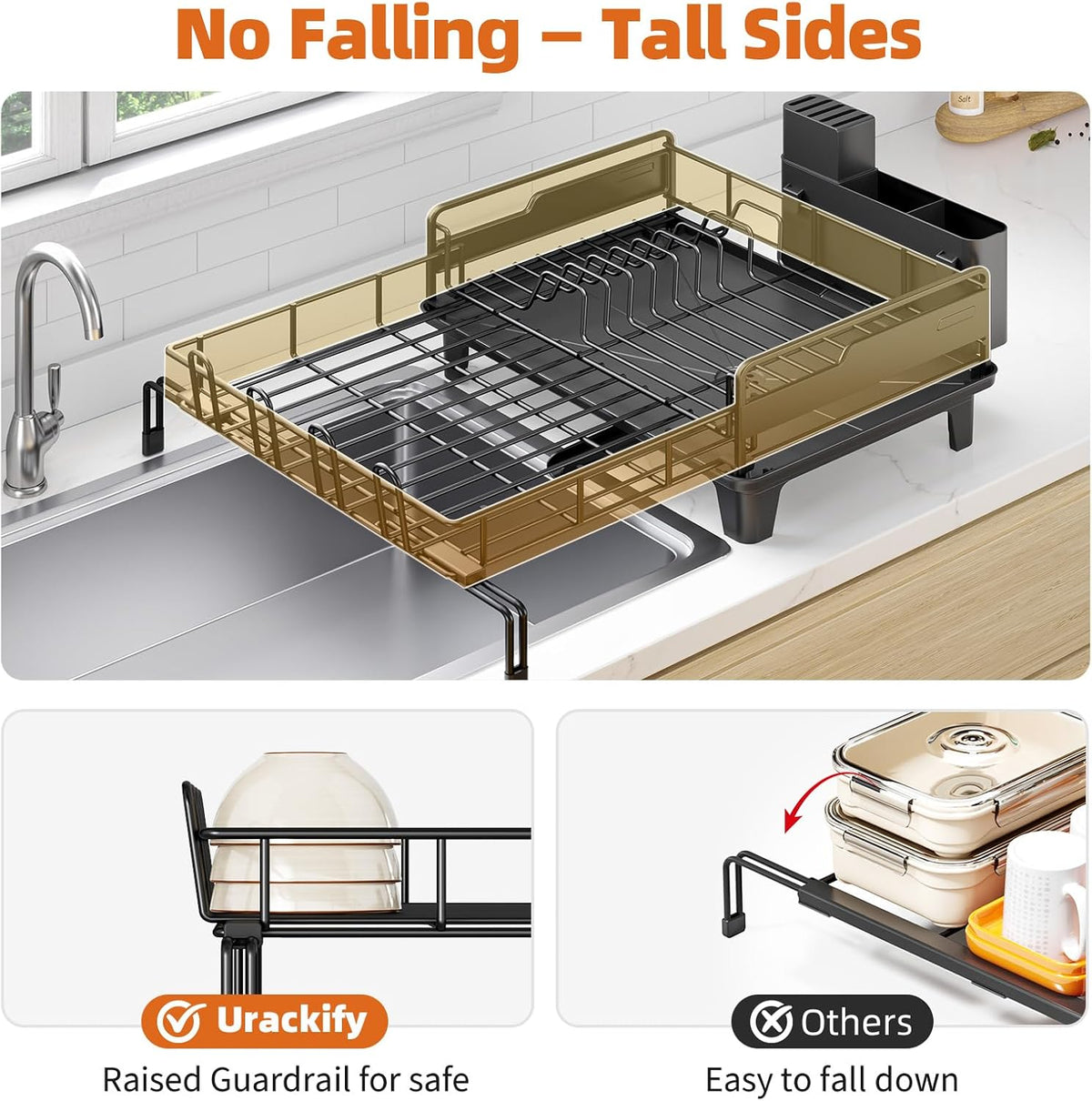 Extendable Dish Drying Rack, Multifunction Dish Rack for Kitchen Counter, Expandable Dish Drainer