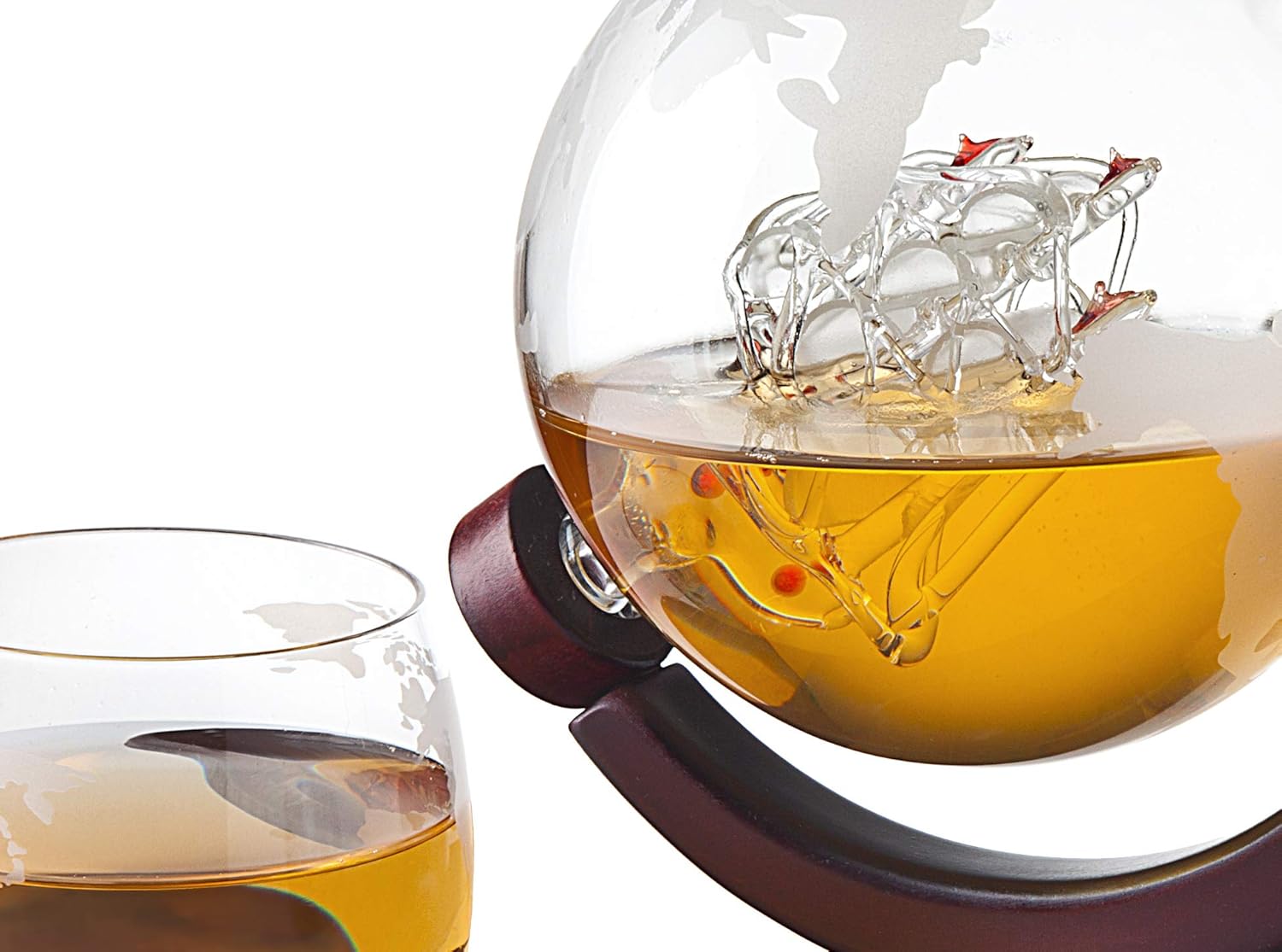 Godinger Whiskey Decanter Globe Set with 4 Etched Glasses for Liquor, Scotch, Bourbon, Vodka, Gifts