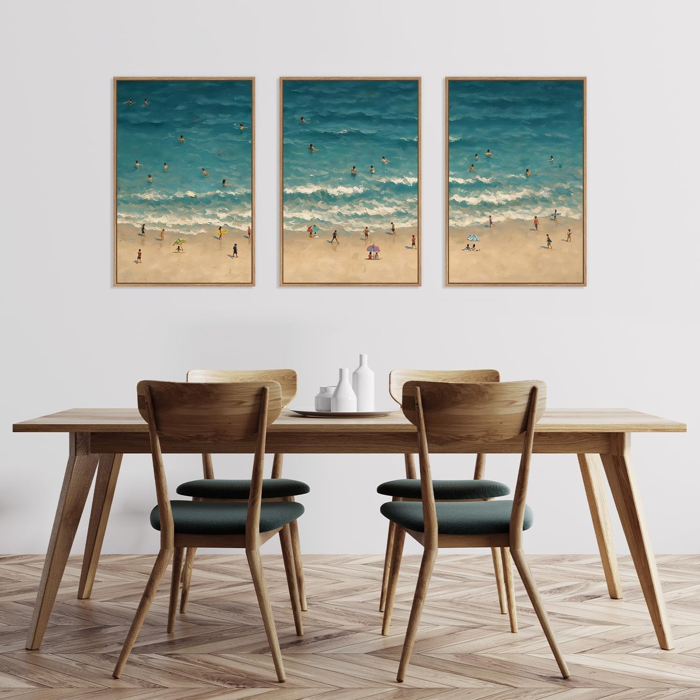 HLNIUC Summer Beach Canvas Wall Art,Modern Minimalist Coastal Landscape Wall Decor Set of