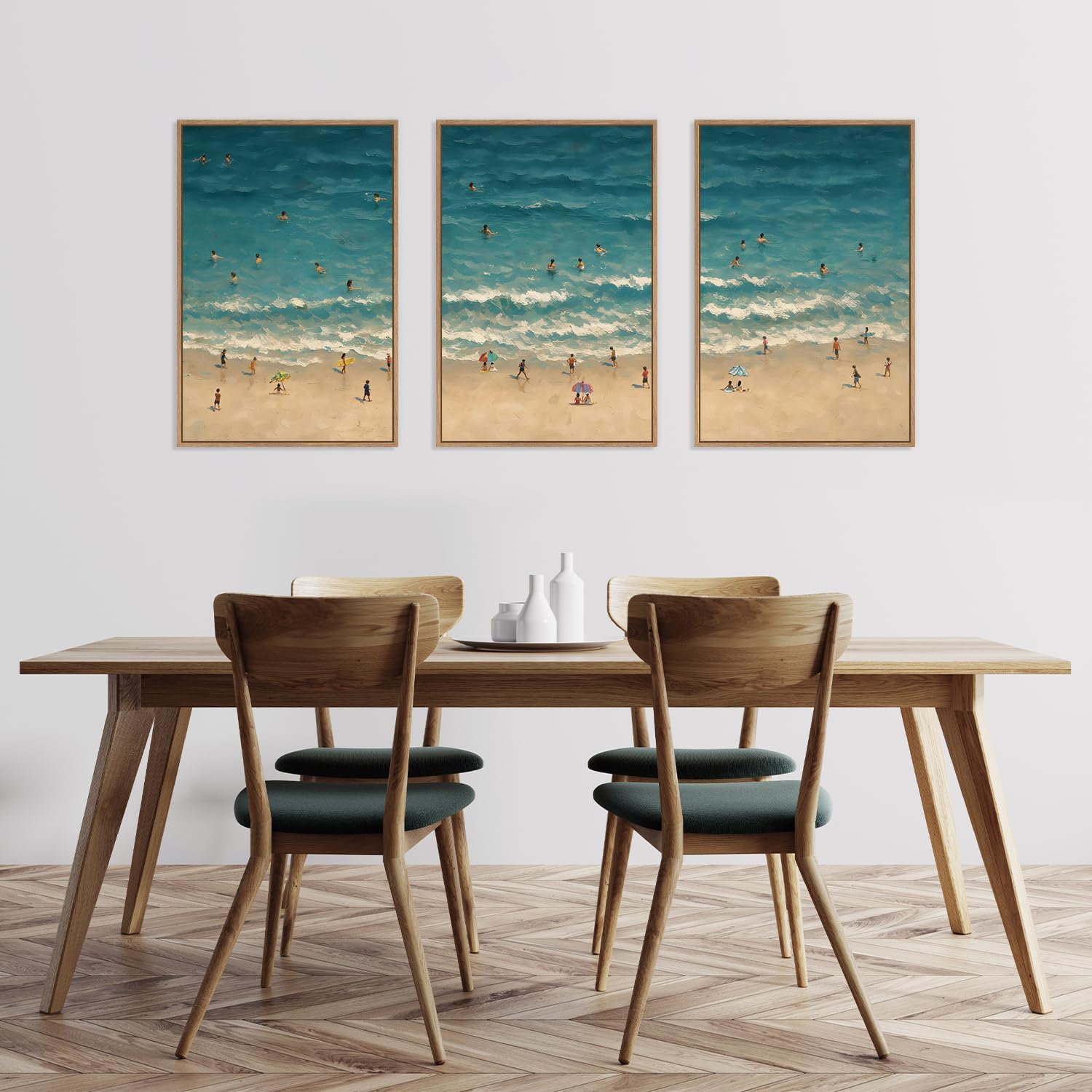 HLNIUC Summer Beach Canvas Wall Art,Modern Minimalist Coastal Landscape Wall Decor Set of