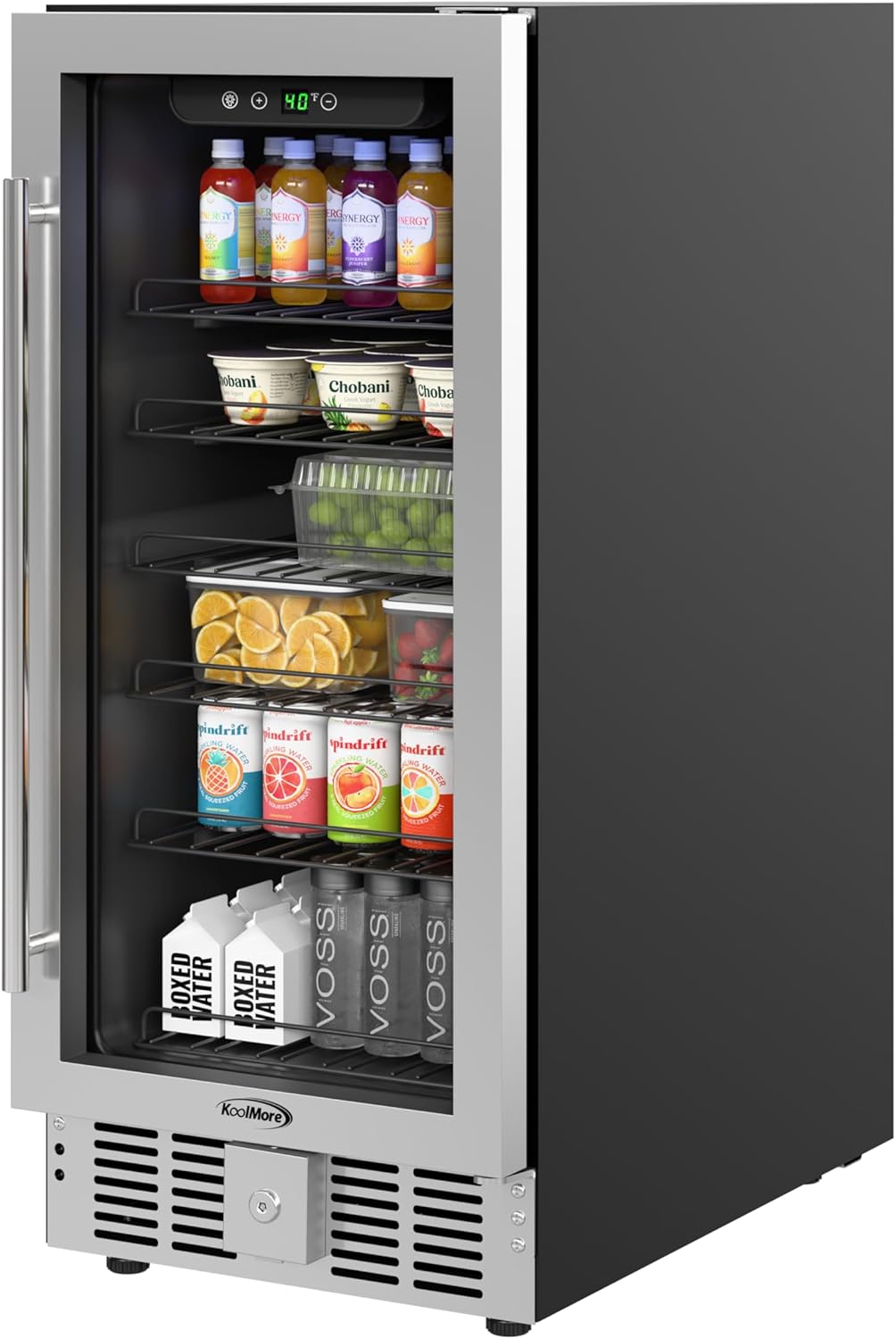 KoolMore 15” Inch Small Built-In Refrigerator and Beverage Cooler for Soda Cans, Beer Cans, Food