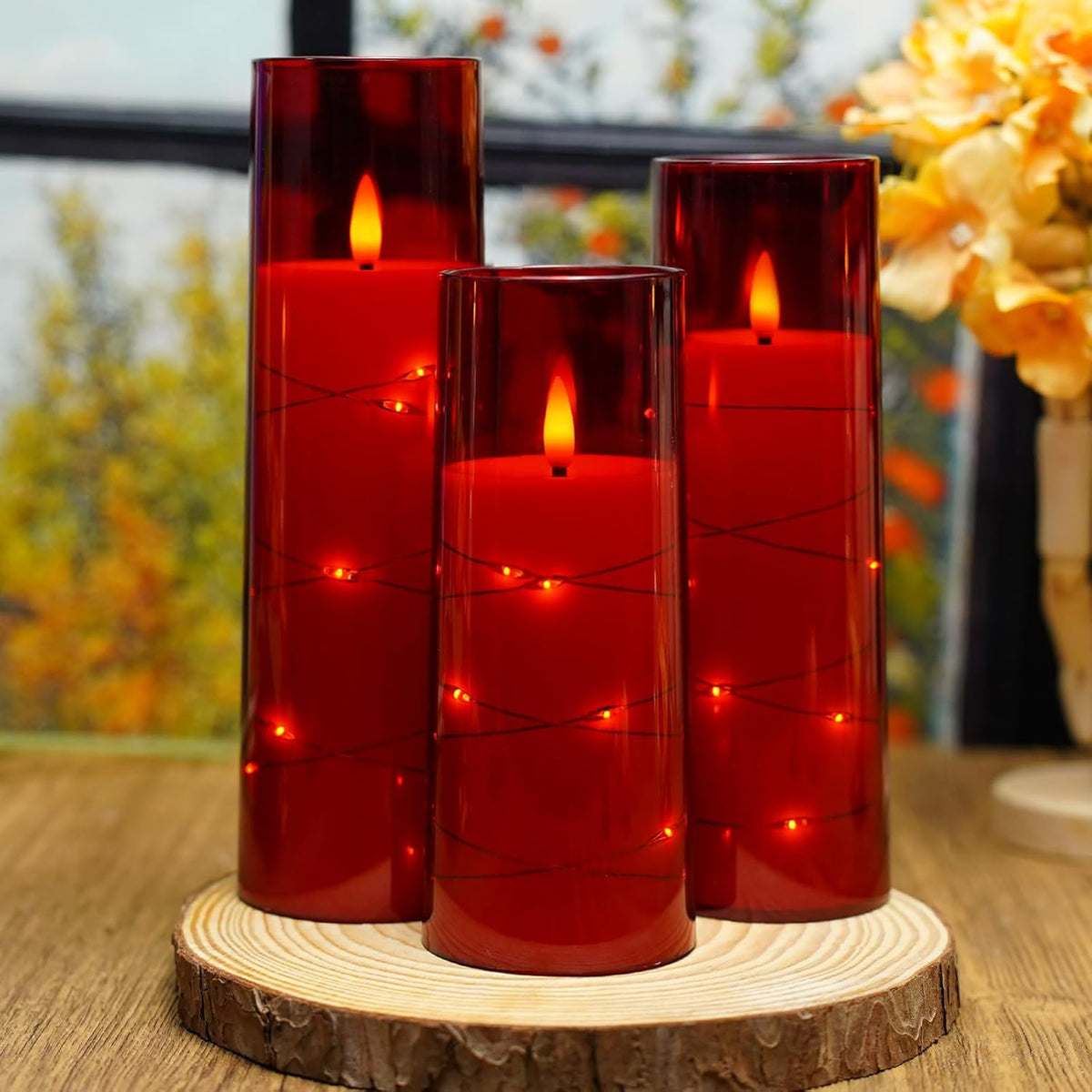 Flickering Flameless LED Candles,Battery Operated Candles 9 Pcs with Embedded Star String,Acrylic