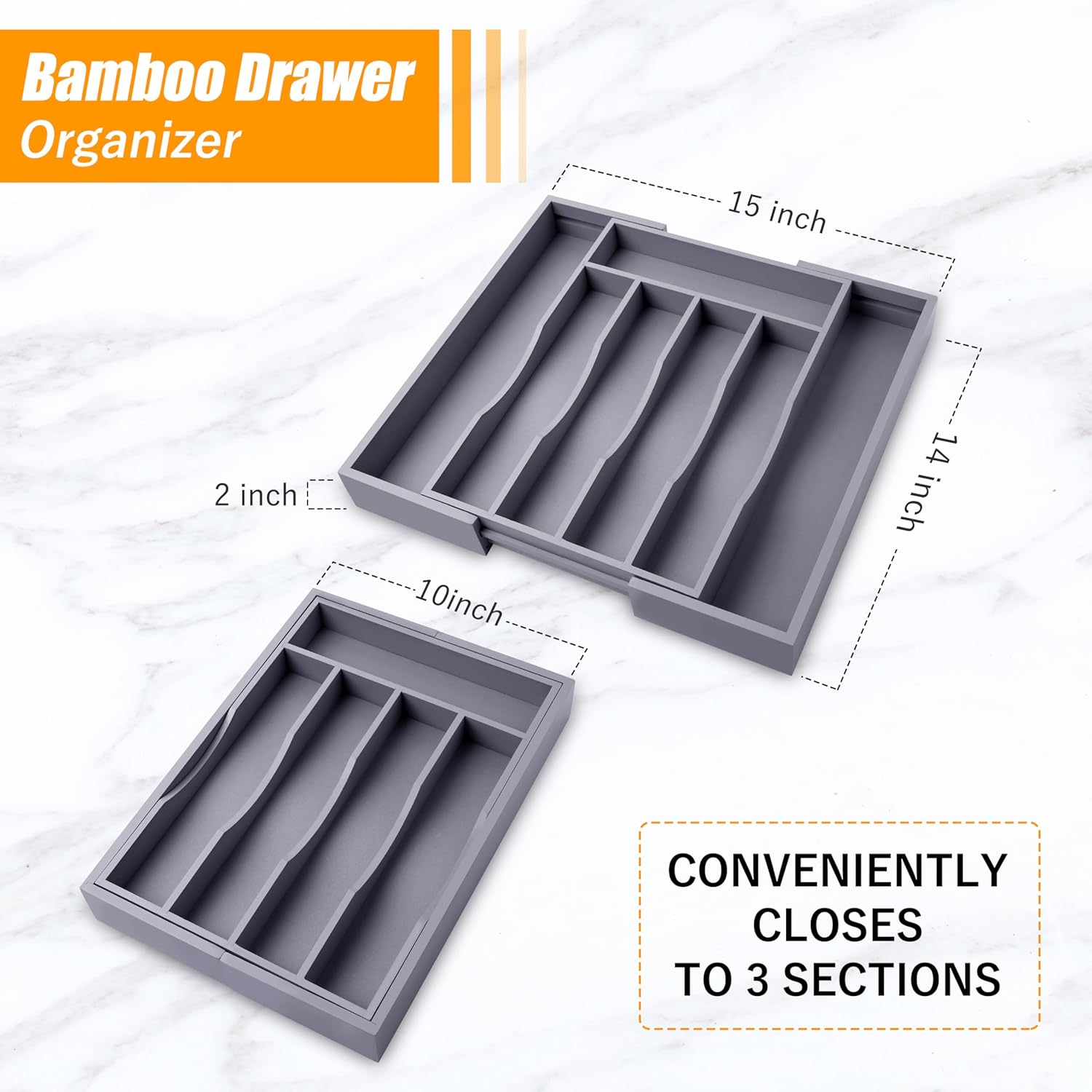 Kitchen Silverware Drawer Organizer and Storage Bamboo Wood Cooking Utensil Holder Cutlery Knife
