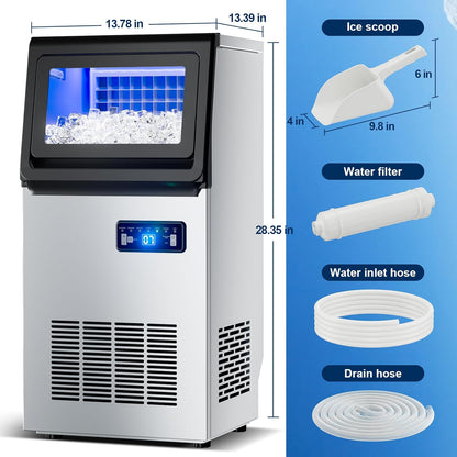 Ice Maker Commercial Ice Machine, 120lbs Per Day, Auto-Cleaning, Countertop Ice Maker with Basket