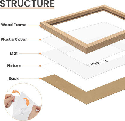 upsimples 8x8 Picture Frames, Natural Solid Wooden Picture Frames, Display 4x4 with Mat or 8 x 8