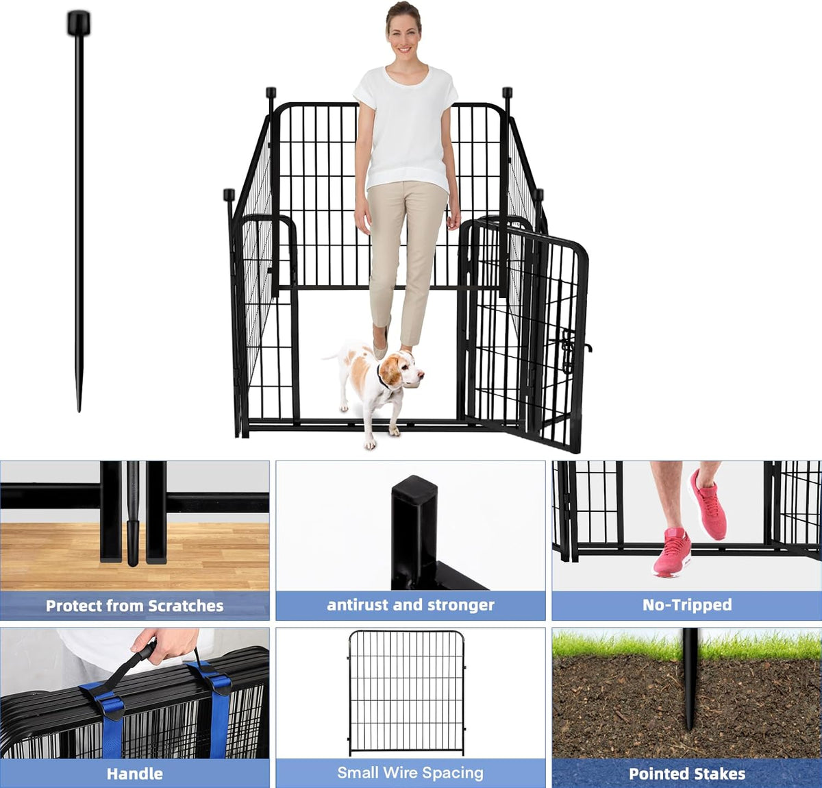 ADAVIN Tall Garden Fence with Gate, 36 in(H) 4 Panels Heavy Duty Iron Metal Animal Barrier Fence