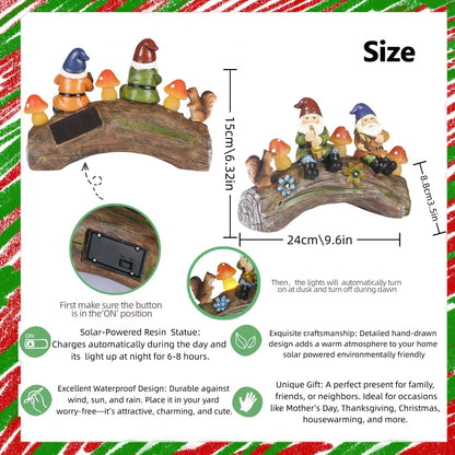 Funny Garden Gnome Statue Solar Powered Mushroom Figurine with Squirrel Gnome Durable Resin Outdoor