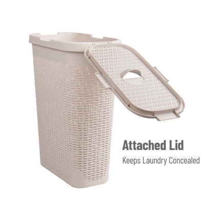 Mind Reader Slim Laundry Hamper with Lid, 40L Clothes Basket, Narrow Tapered Design with Ventilated