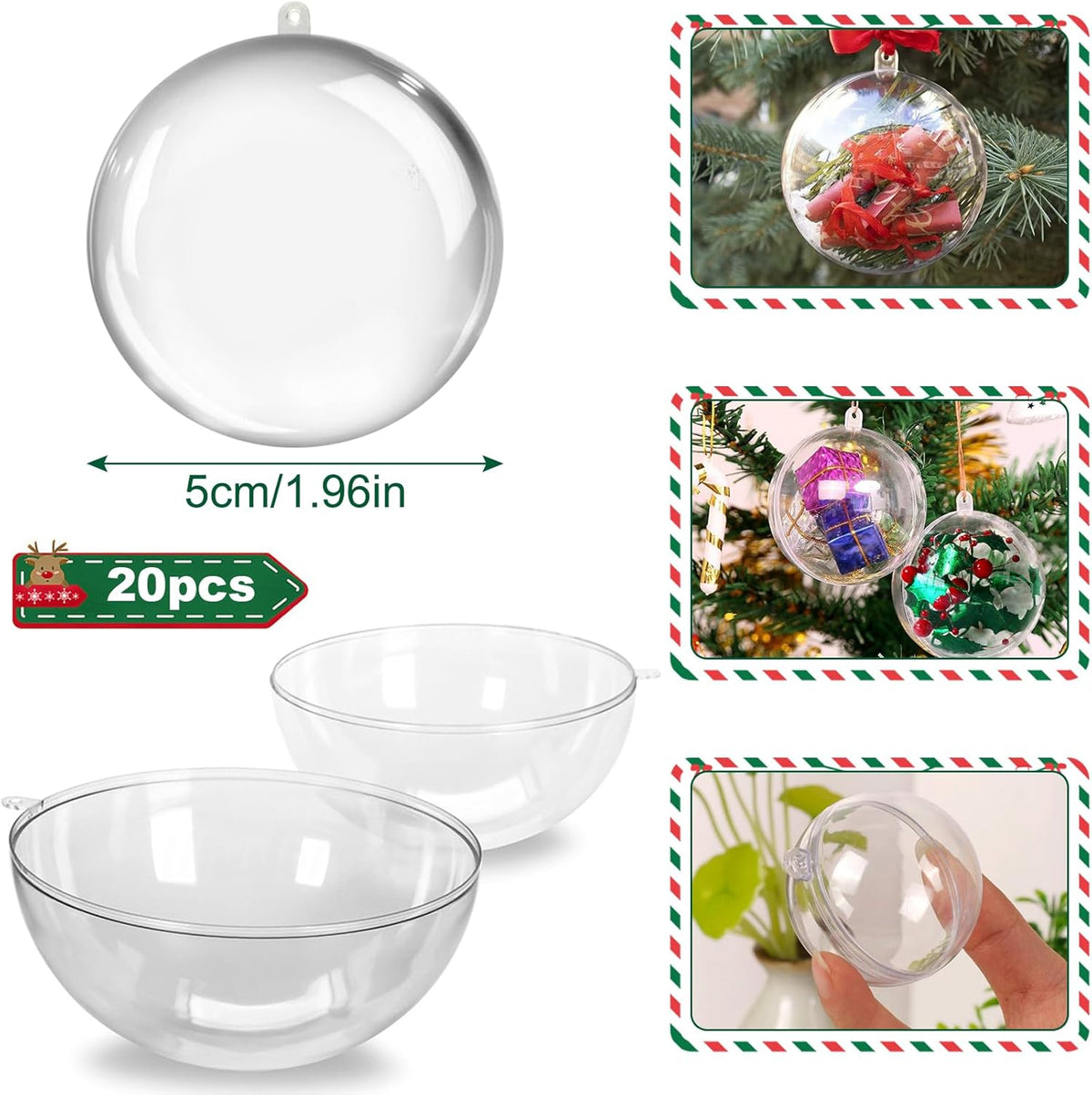 20PCS Christmas Ornaments,5CM Clear Plastic Ornaments Balls,Clear Christmas Ornament for