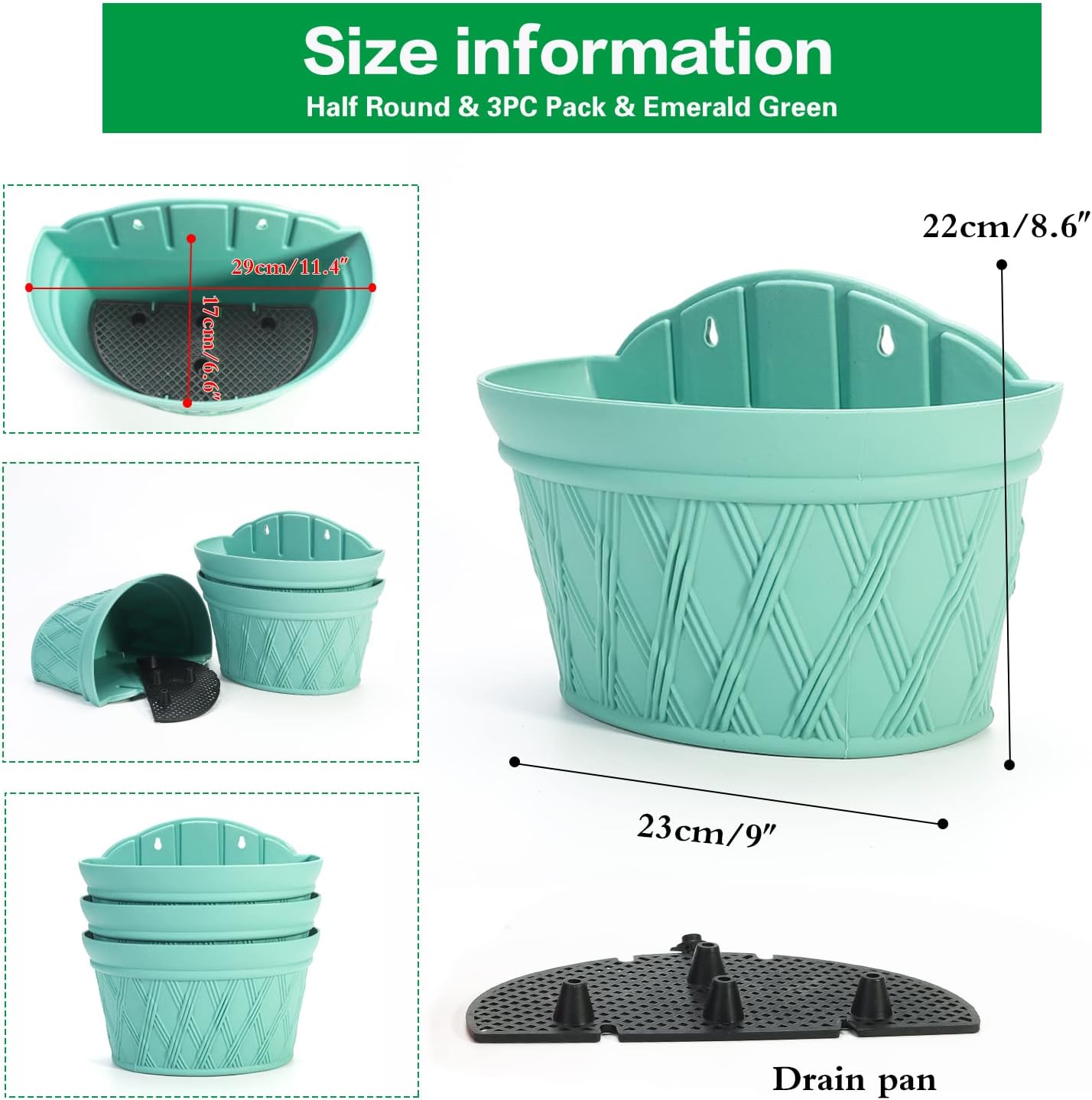 Sungmor Wall Hanging Planters,11.5 Inch Hanging Flower Pots for Railing Fence - Indoor Outdoor