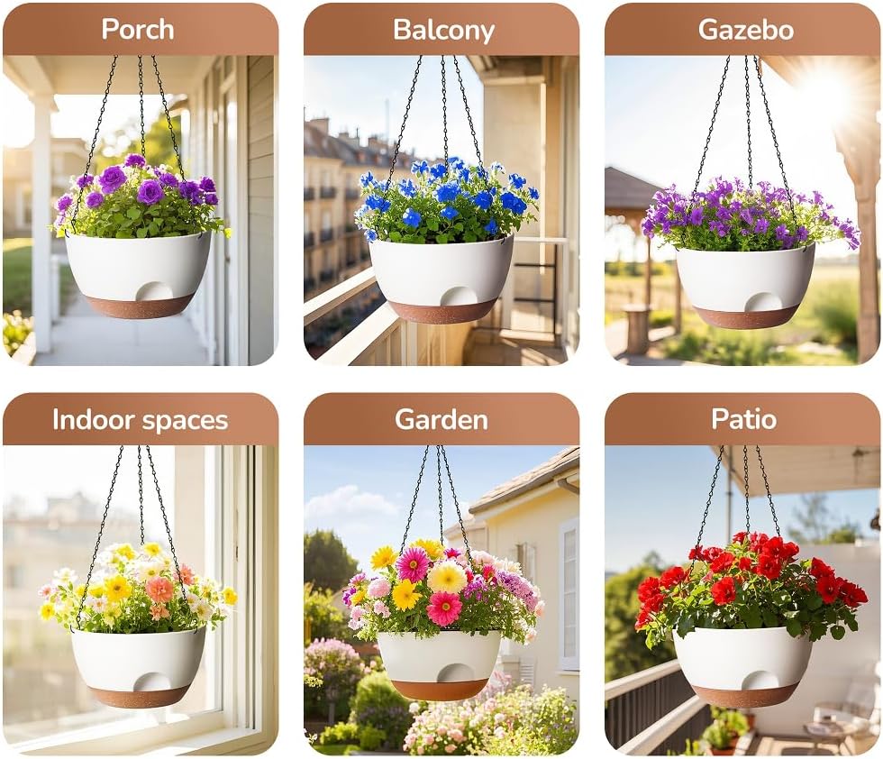 12 Inch Hanging Baskets for Plants Outdoor, Hanging Planters for Indoor Outdoor Plants, Hanging