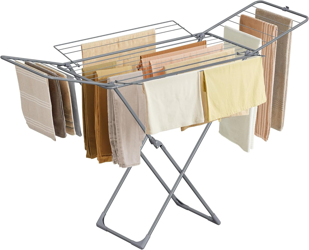 SONGMICS Clothes Drying Rack, Metal Laundry Drying Rack, Foldable, Space-Saving, Free-Standing